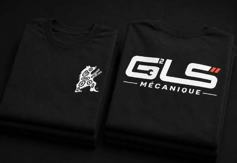 T-shirts noirs avec le logo de GLS Mécanique