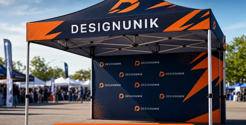 Tente promotionnelle DesignUnik imprimée pleine surface lors d'un événement extérieur